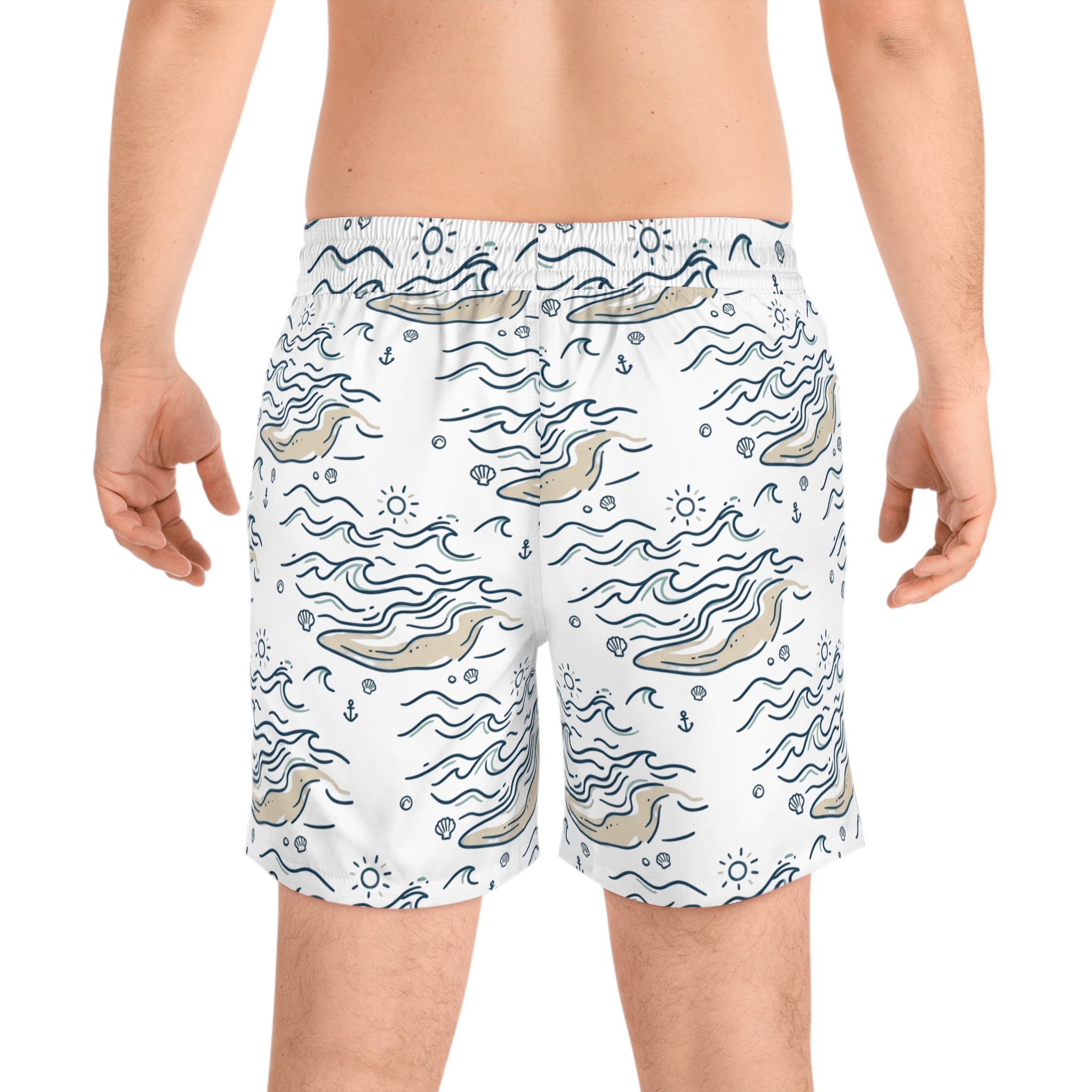 Men's Swim Shorts — Nautical Whale & Wave All-Over Print