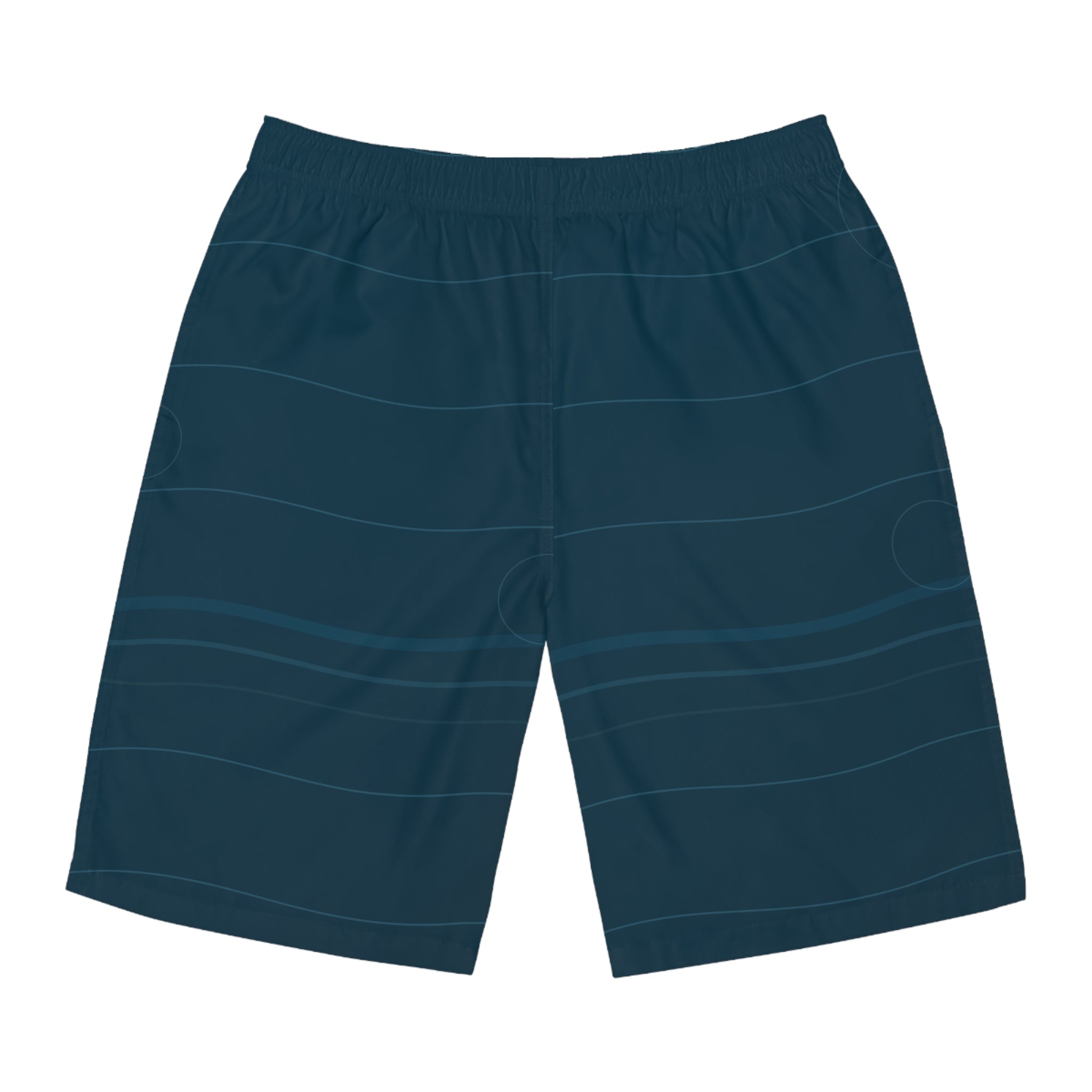 Current Line Board Shorts front view with navy current print