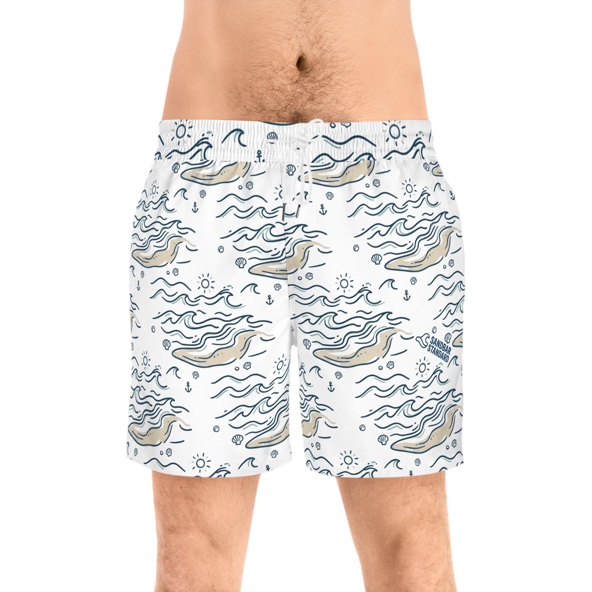 Men's Swim Shorts — Nautical Whale & Wave All-Over Print