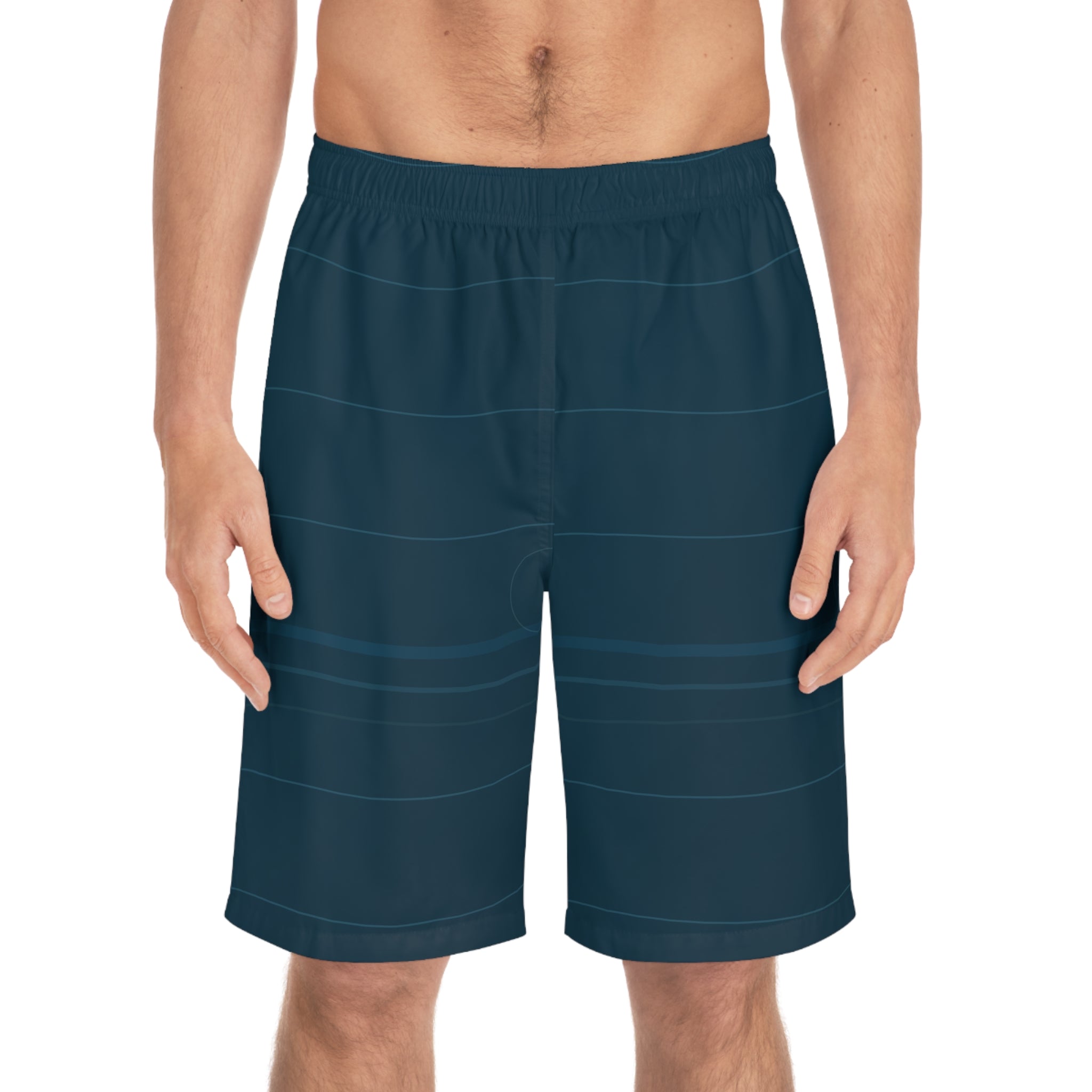 Current Line Board Shorts front model view with navy current print