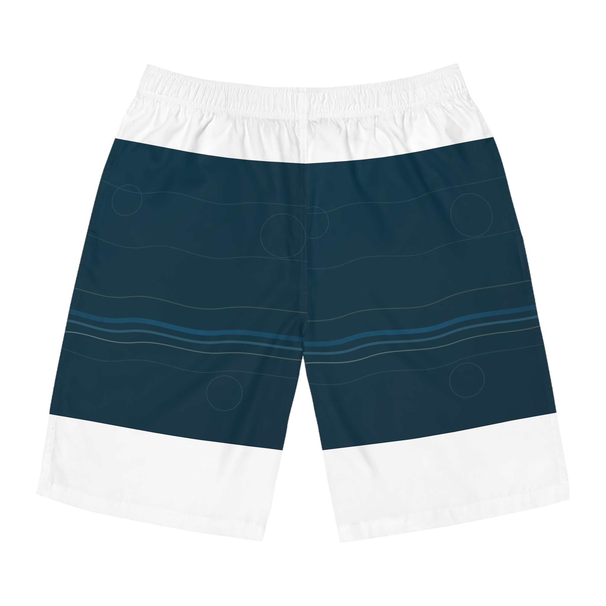 Current Line Board Shorts front view with quiet navy current print