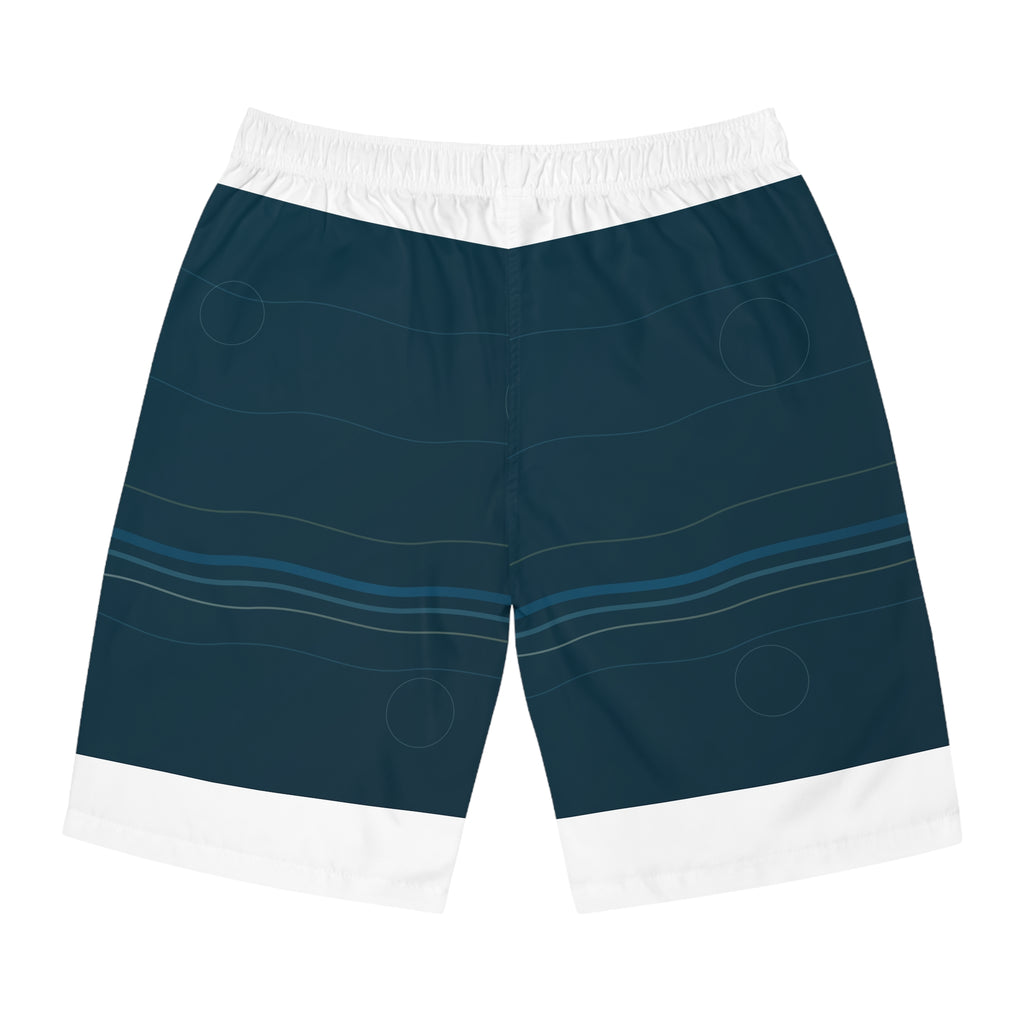 Current Line Board Shorts back view with quiet navy current print