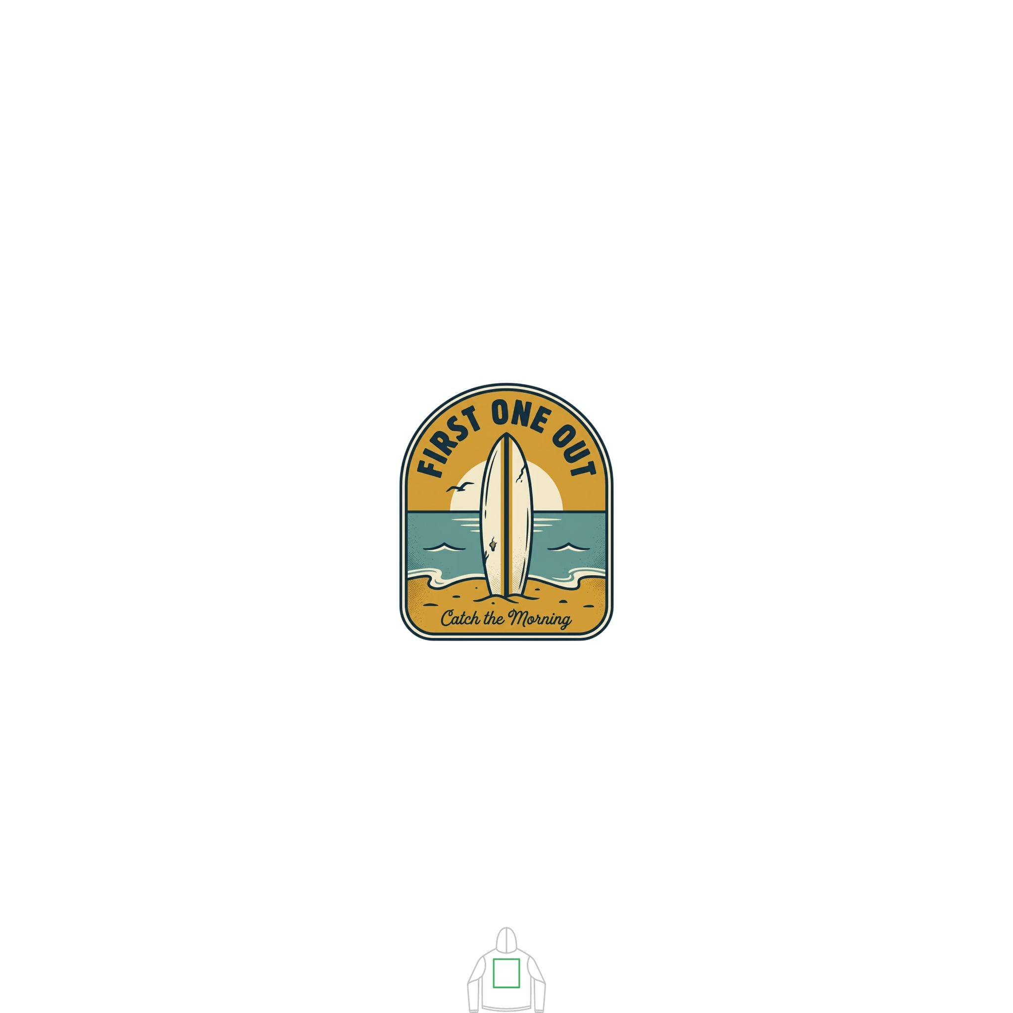 Surf Badge Hoodie — "Sandbar Standard" & "First One Out" Retro Surf Pullover