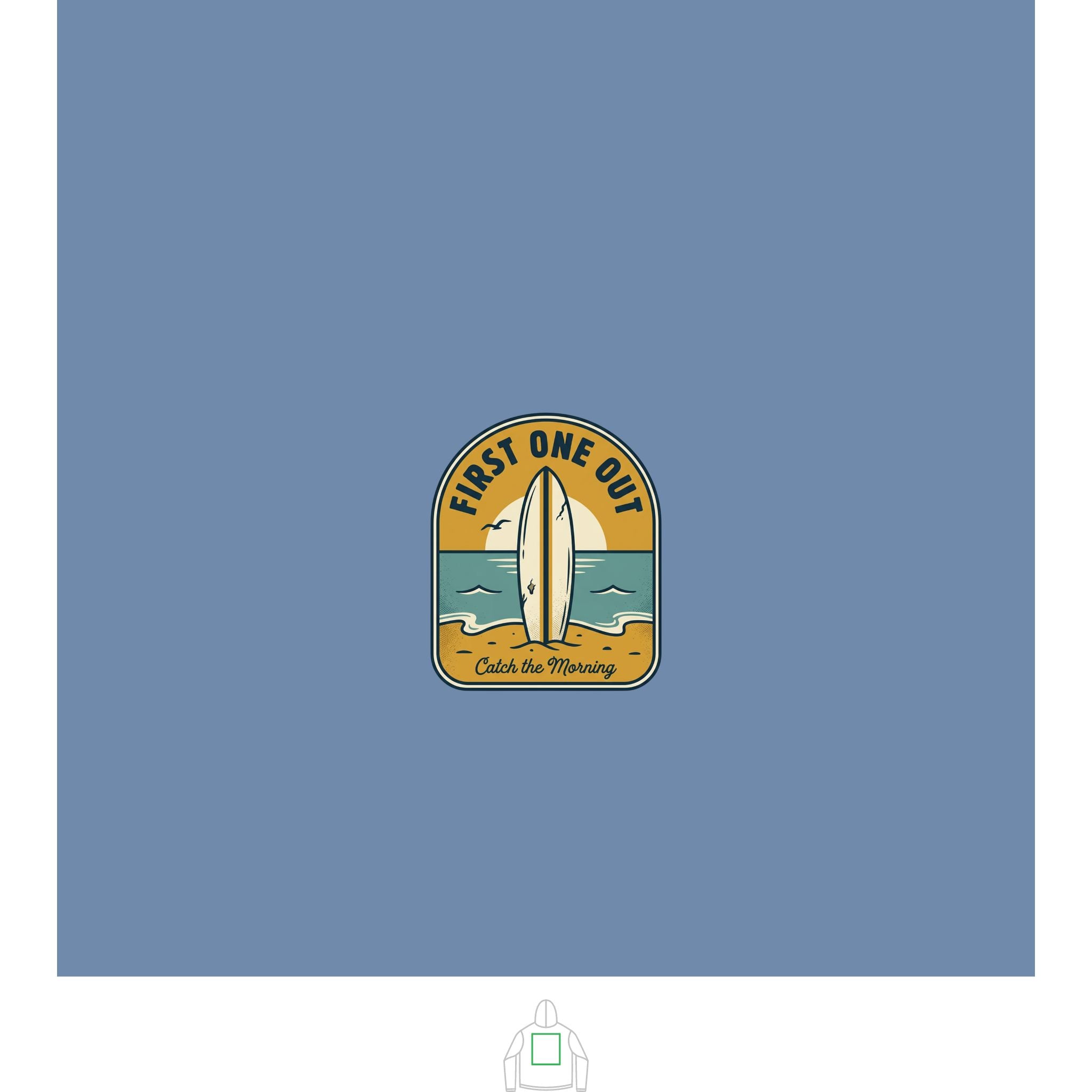 Surf Badge Hoodie — "Sandbar Standard" & "First One Out" Retro Surf Pullover