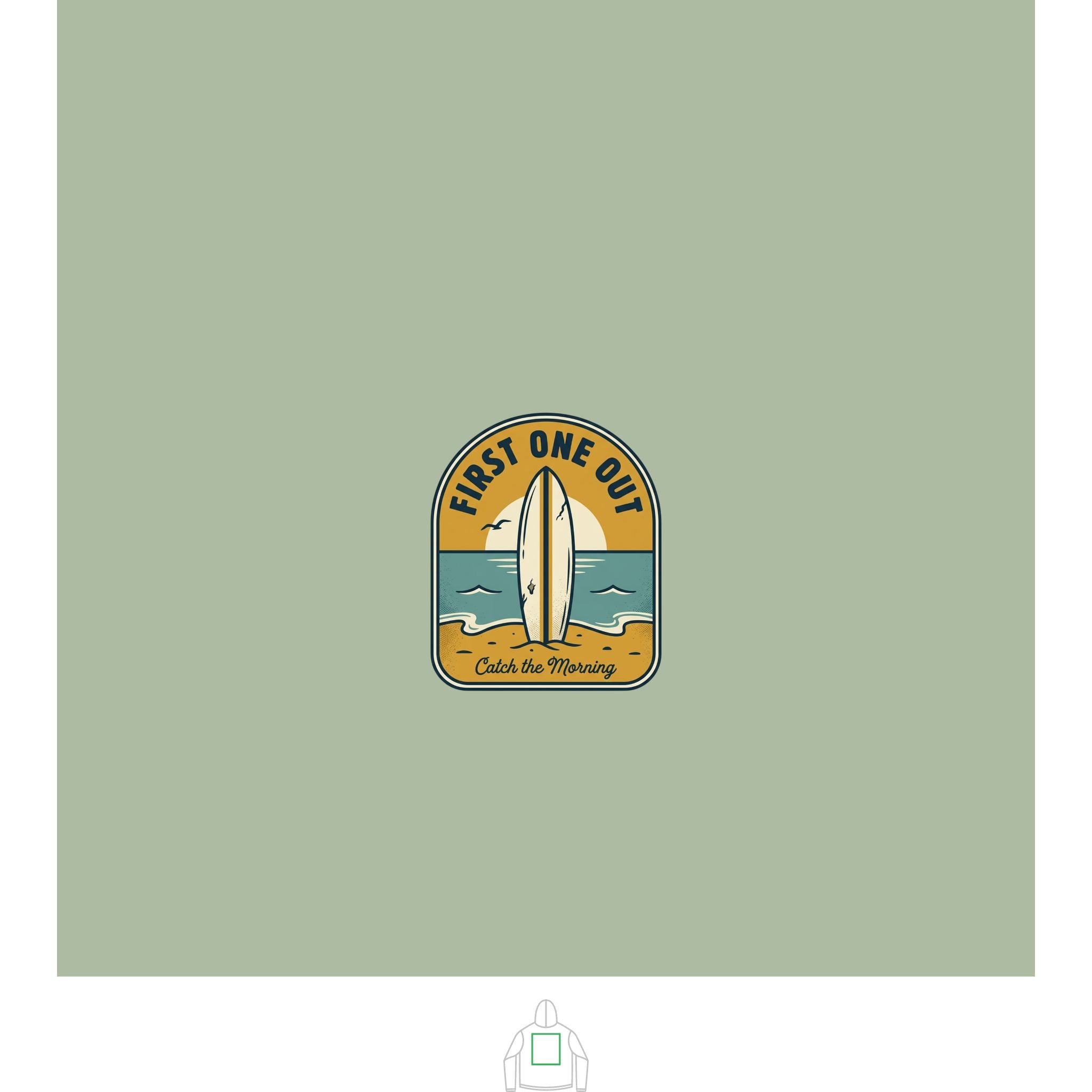 Surf Badge Hoodie — "Sandbar Standard" & "First One Out" Retro Surf Pullover