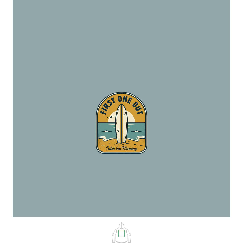 Surf Badge Hoodie — "Sandbar Standard" & "First One Out" Retro Surf Pullover