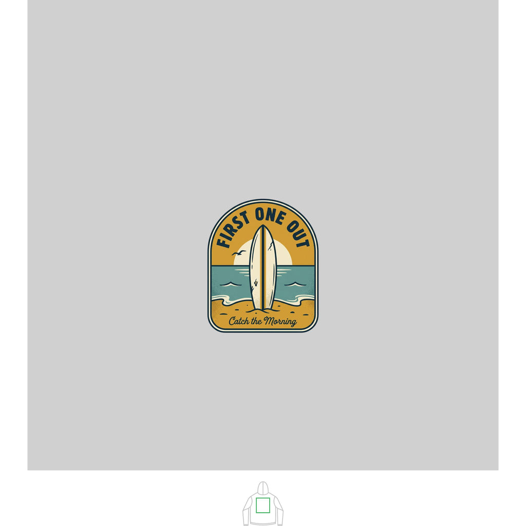 Surf Badge Hoodie — "Sandbar Standard" & "First One Out" Retro Surf Pullover
