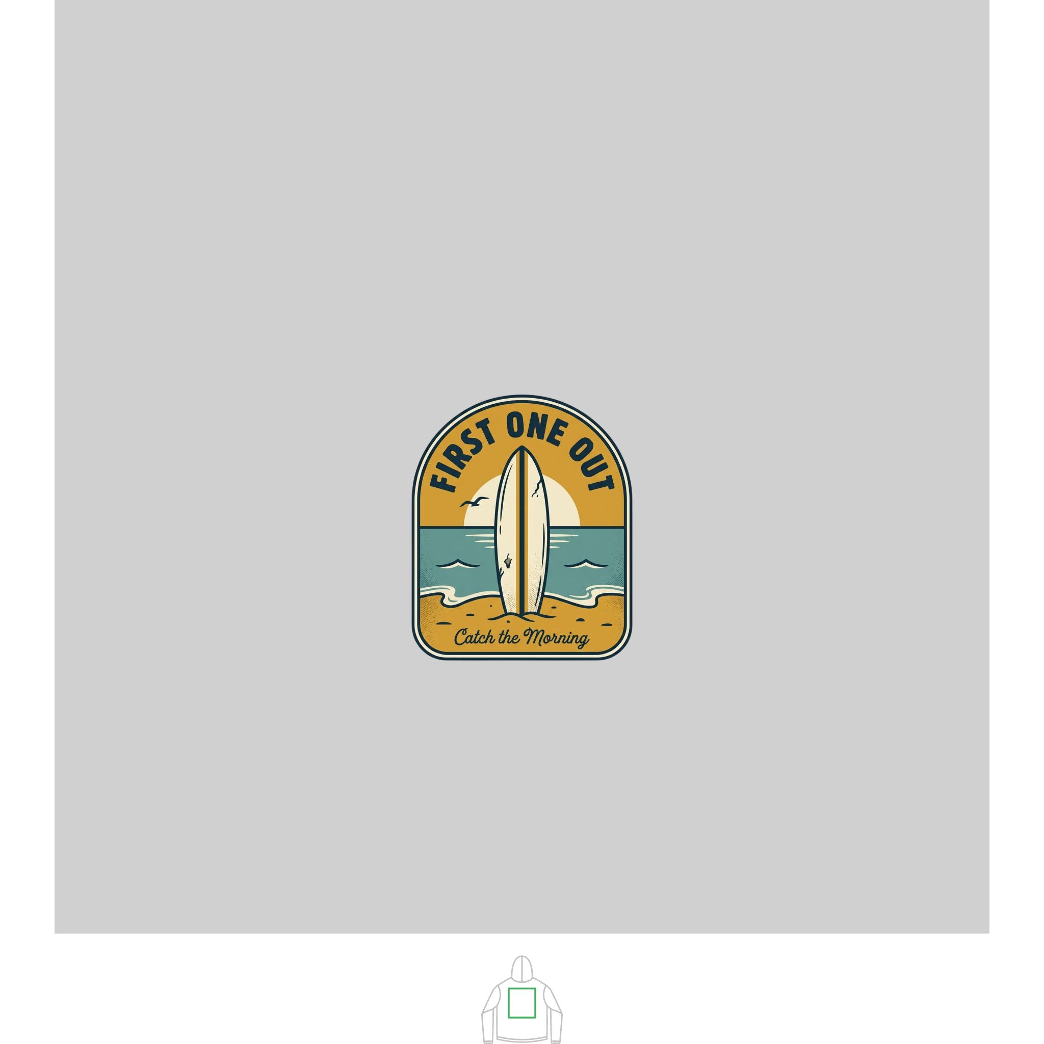 Surf Badge Hoodie — "Sandbar Standard" & "First One Out" Retro Surf Pullover