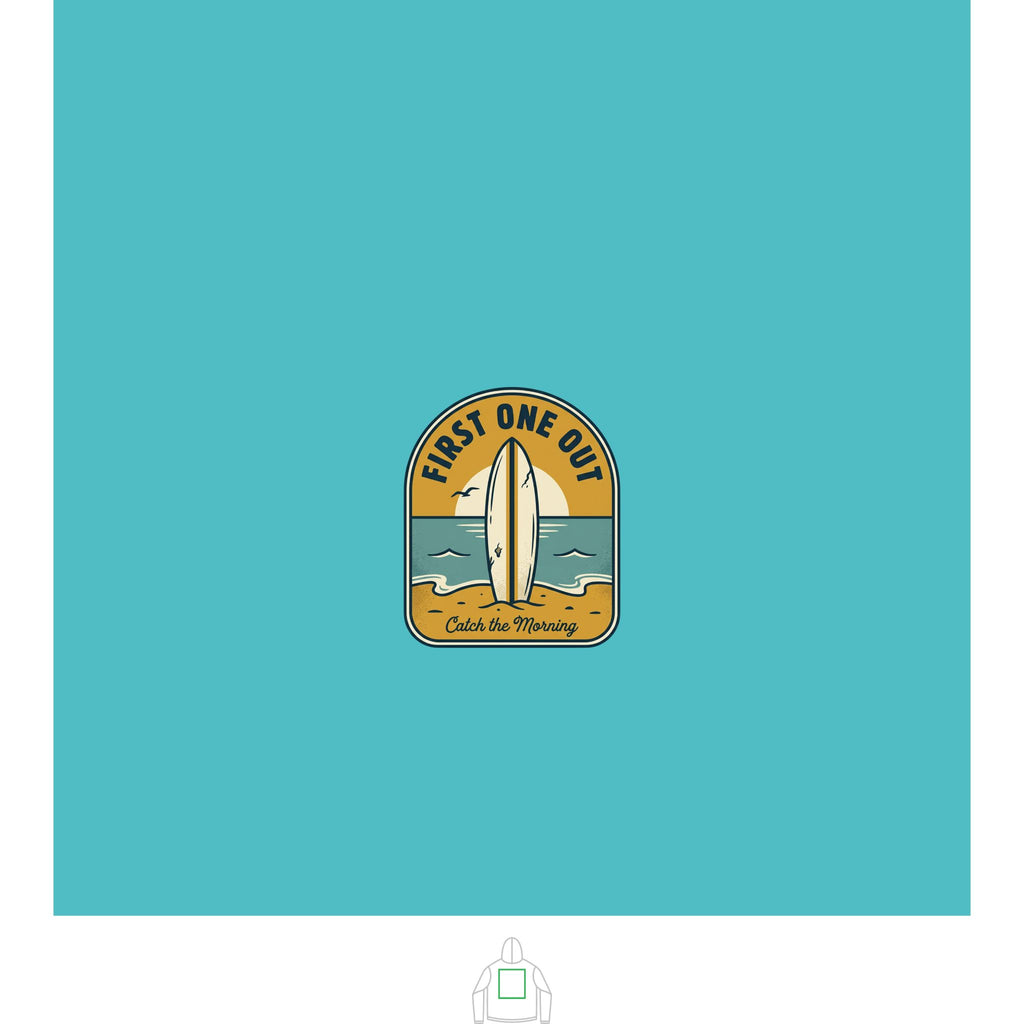 Surf Badge Hoodie — "Sandbar Standard" & "First One Out" Retro Surf Pullover