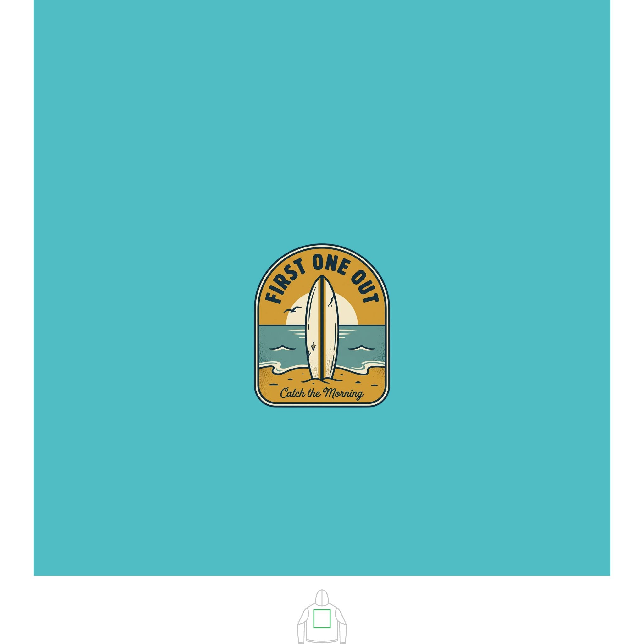 Surf Badge Hoodie — "Sandbar Standard" & "First One Out" Retro Surf Pullover