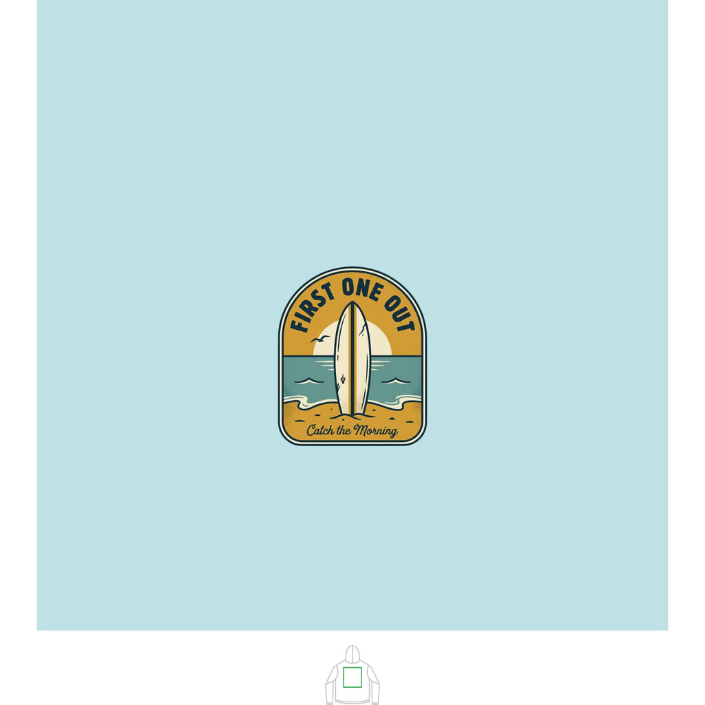 Surf Badge Hoodie — "Sandbar Standard" & "First One Out" Retro Surf Pullover