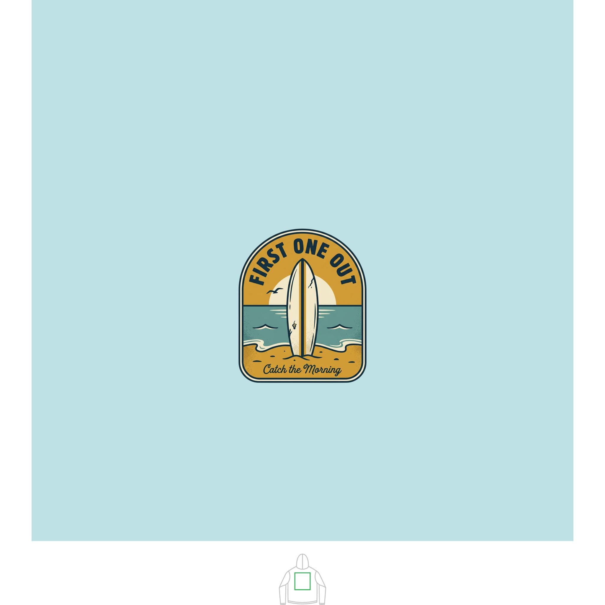 Surf Badge Hoodie — "Sandbar Standard" & "First One Out" Retro Surf Pullover