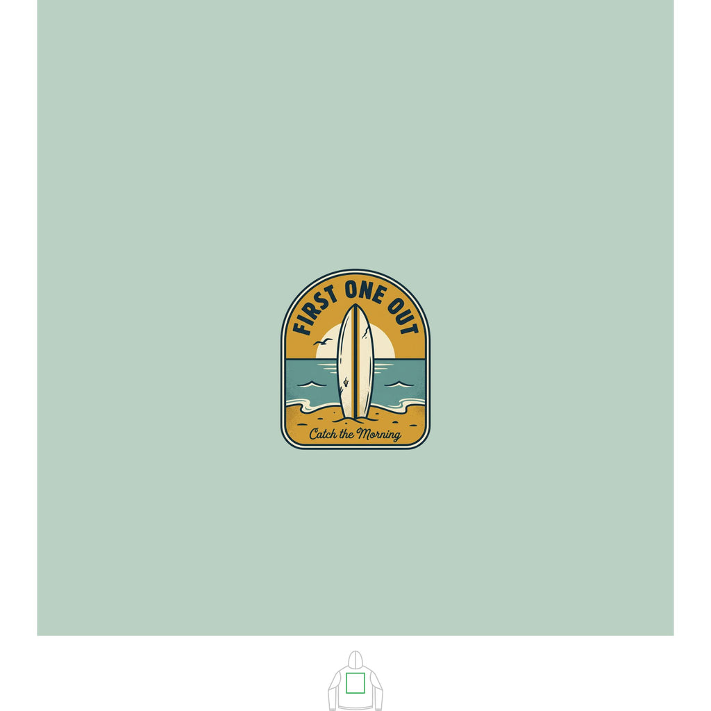 Surf Badge Hoodie — "Sandbar Standard" & "First One Out" Retro Surf Pullover