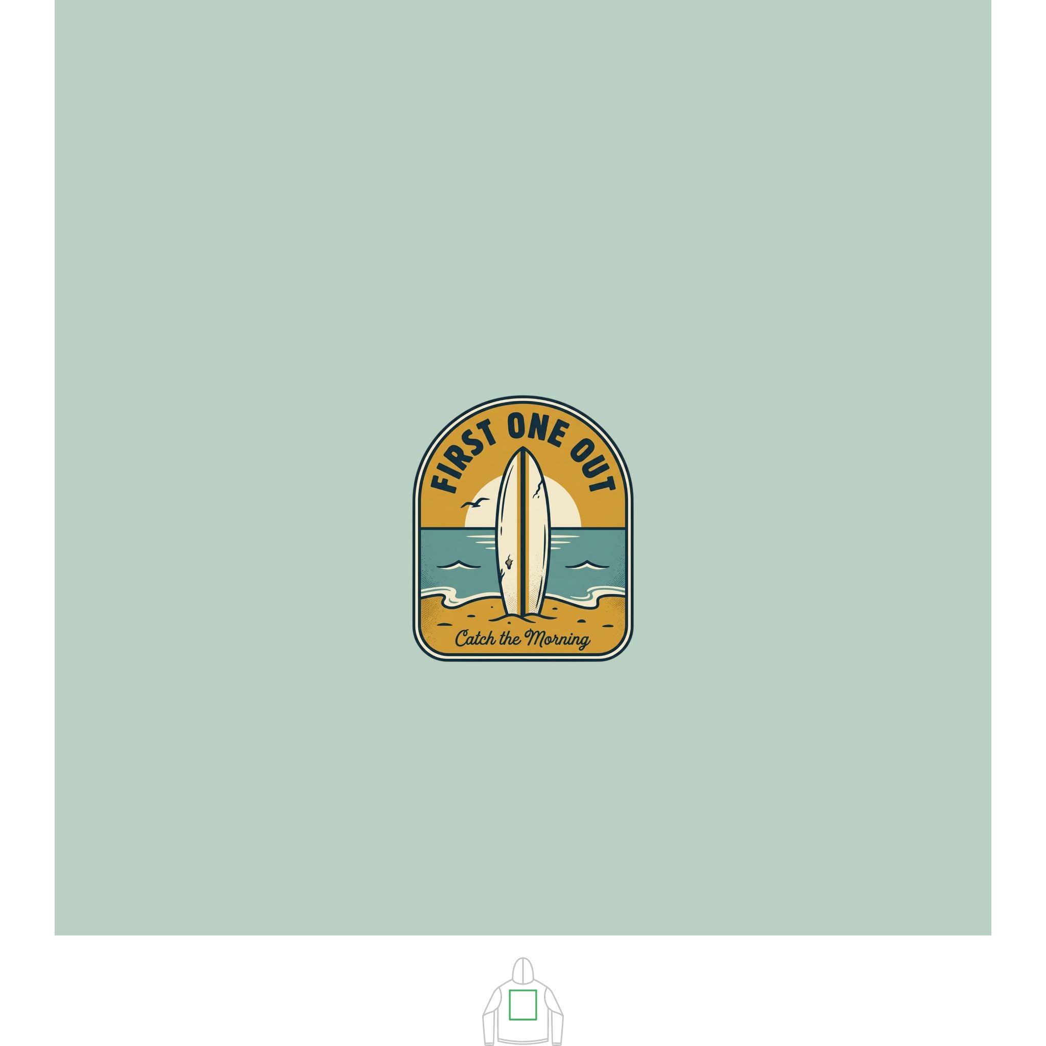 Surf Badge Hoodie — "Sandbar Standard" & "First One Out" Retro Surf Pullover