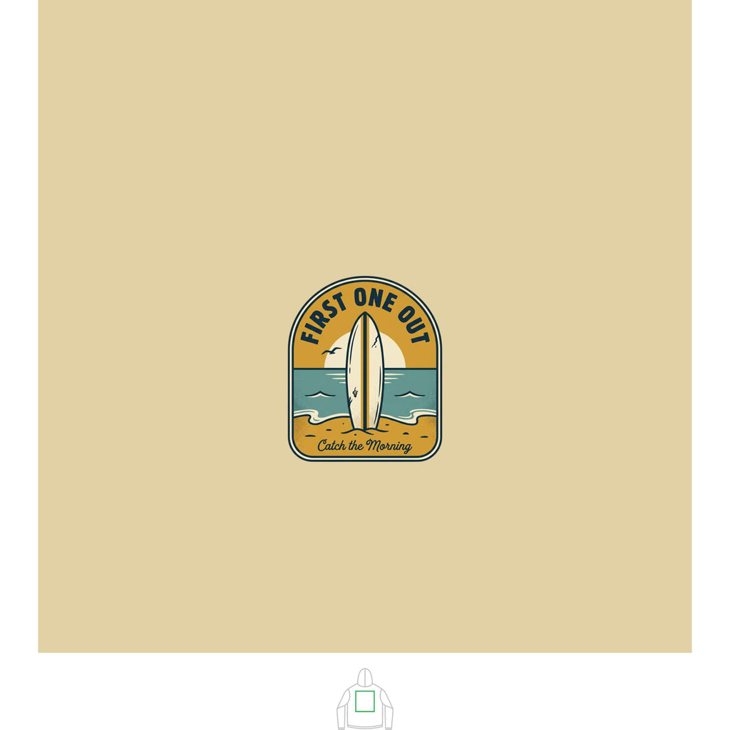 Surf Badge Hoodie — "Sandbar Standard" & "First One Out" Retro Surf Pullover