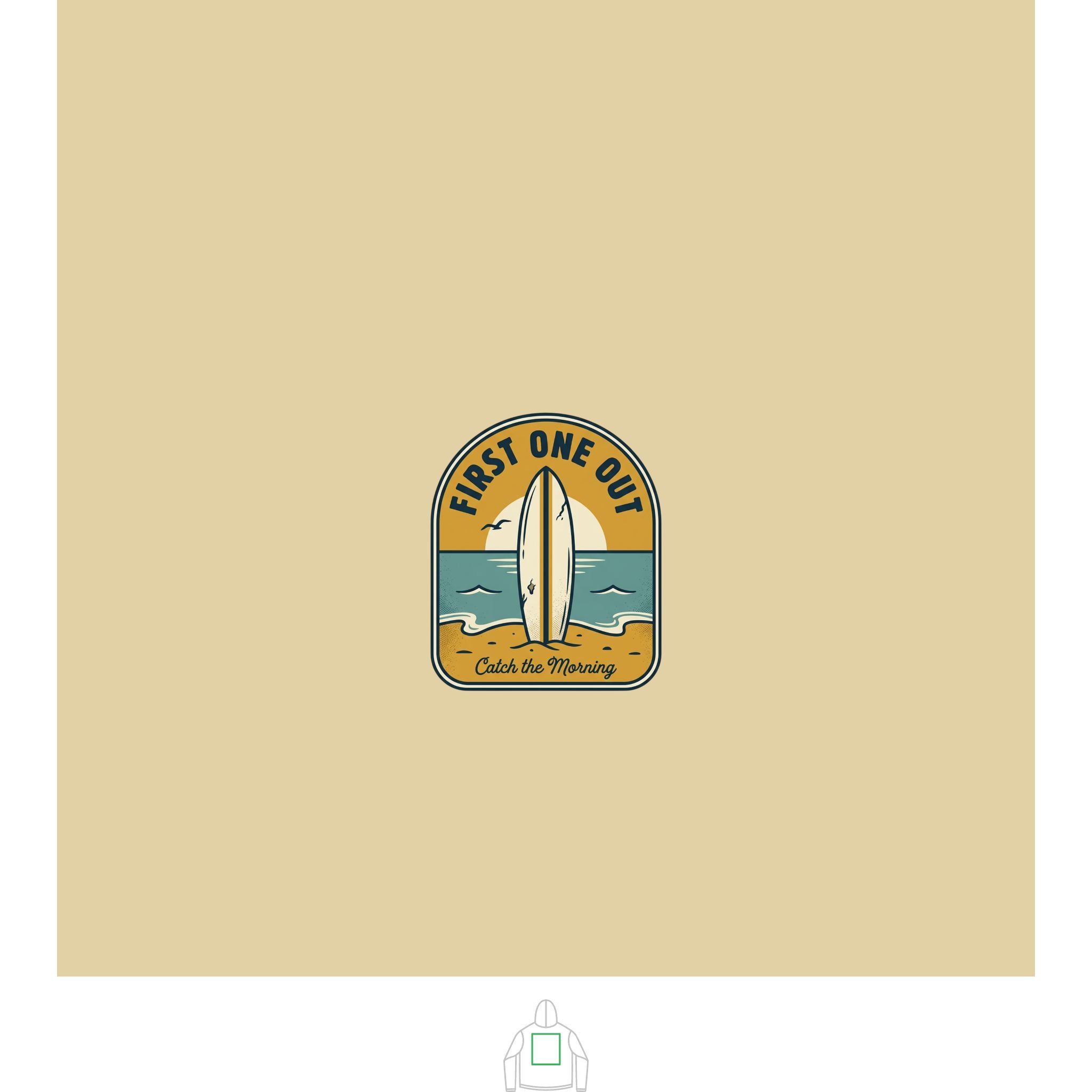 Surf Badge Hoodie — "Sandbar Standard" & "First One Out" Retro Surf Pullover
