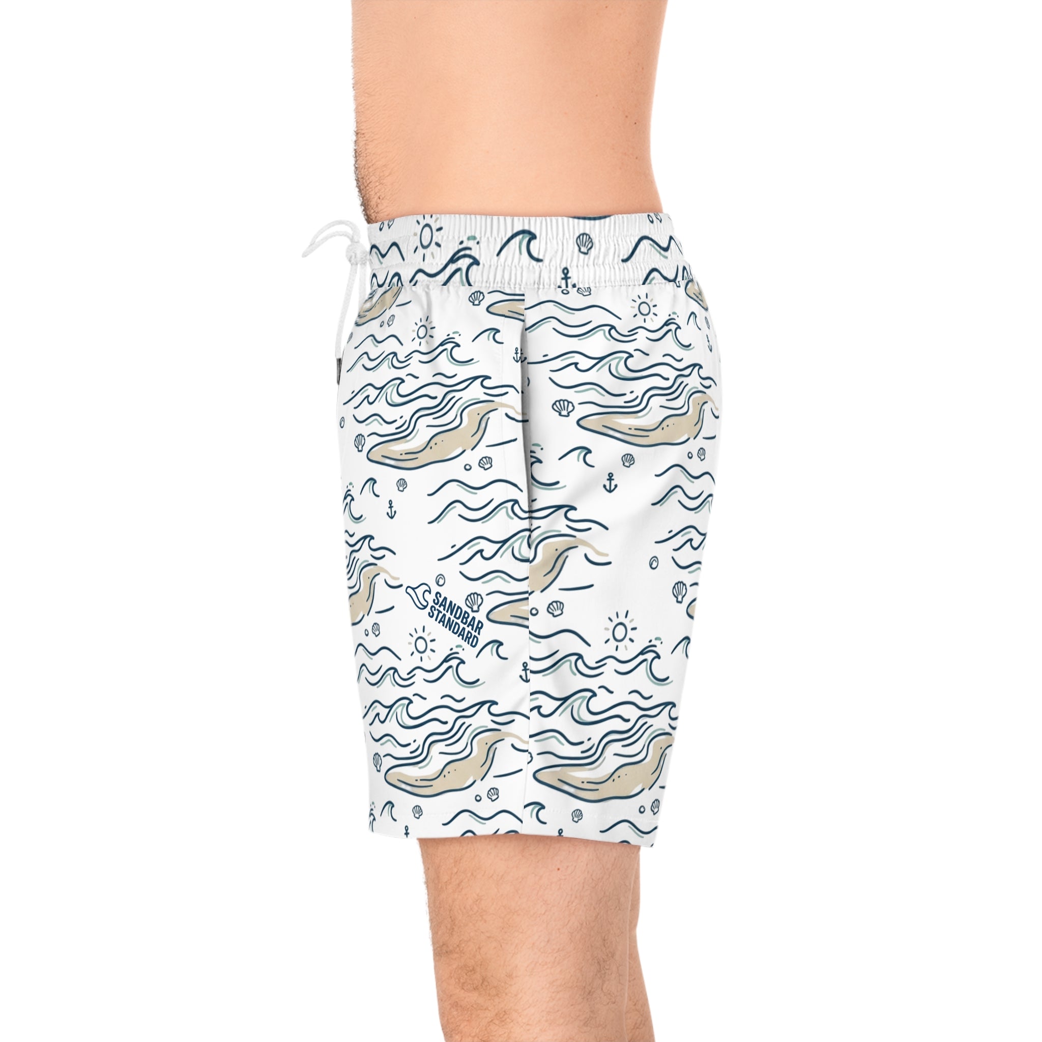 Men's Swim Shorts — Nautical Whale & Wave All-Over Print