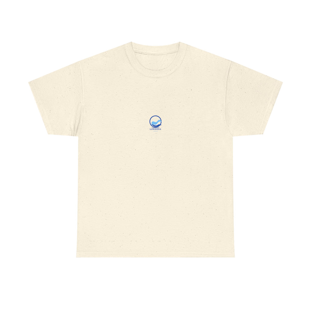 Sandbar Current Mark Tee natural mockup with minimal chest logo