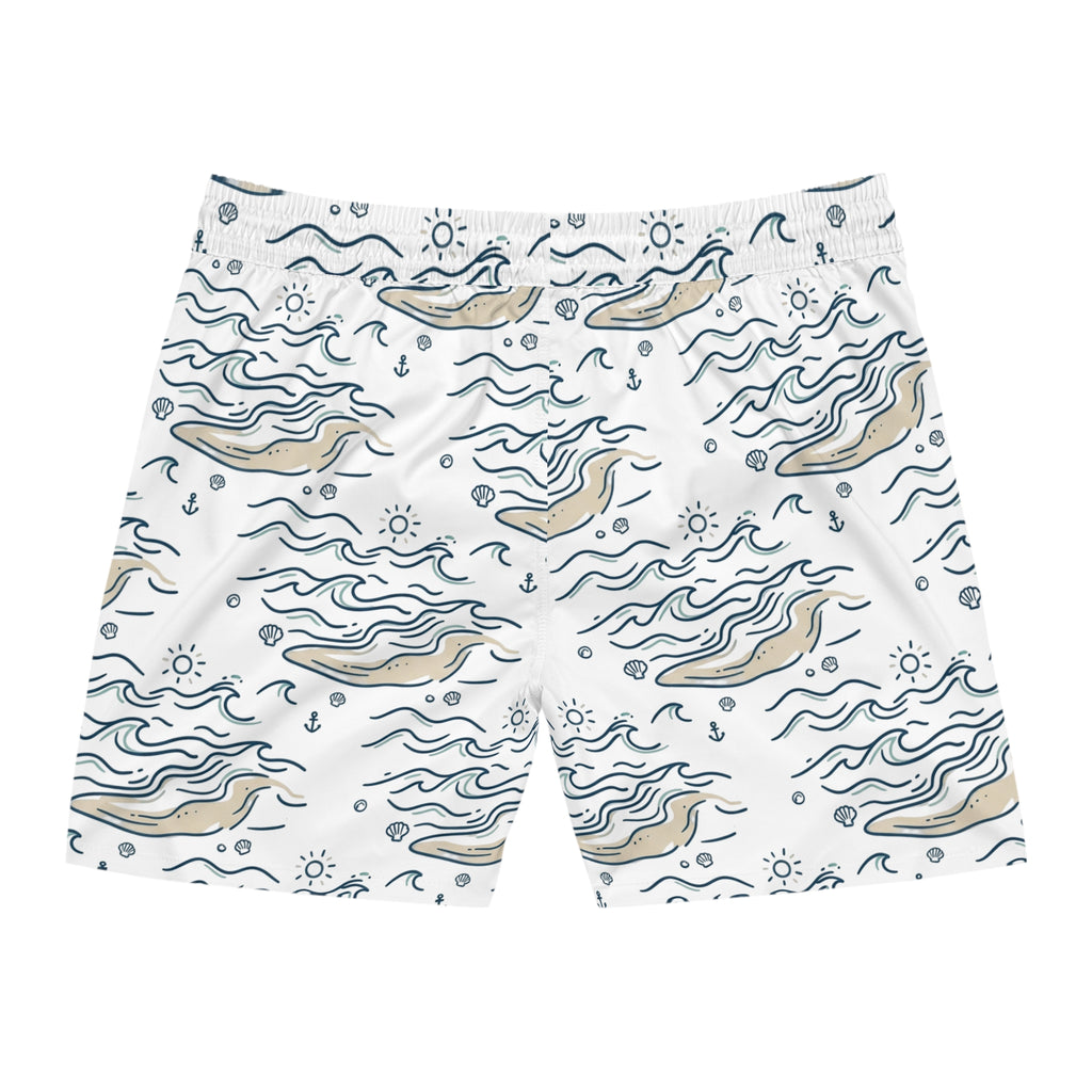 Men's Swim Shorts — Nautical Whale & Wave All-Over Print
