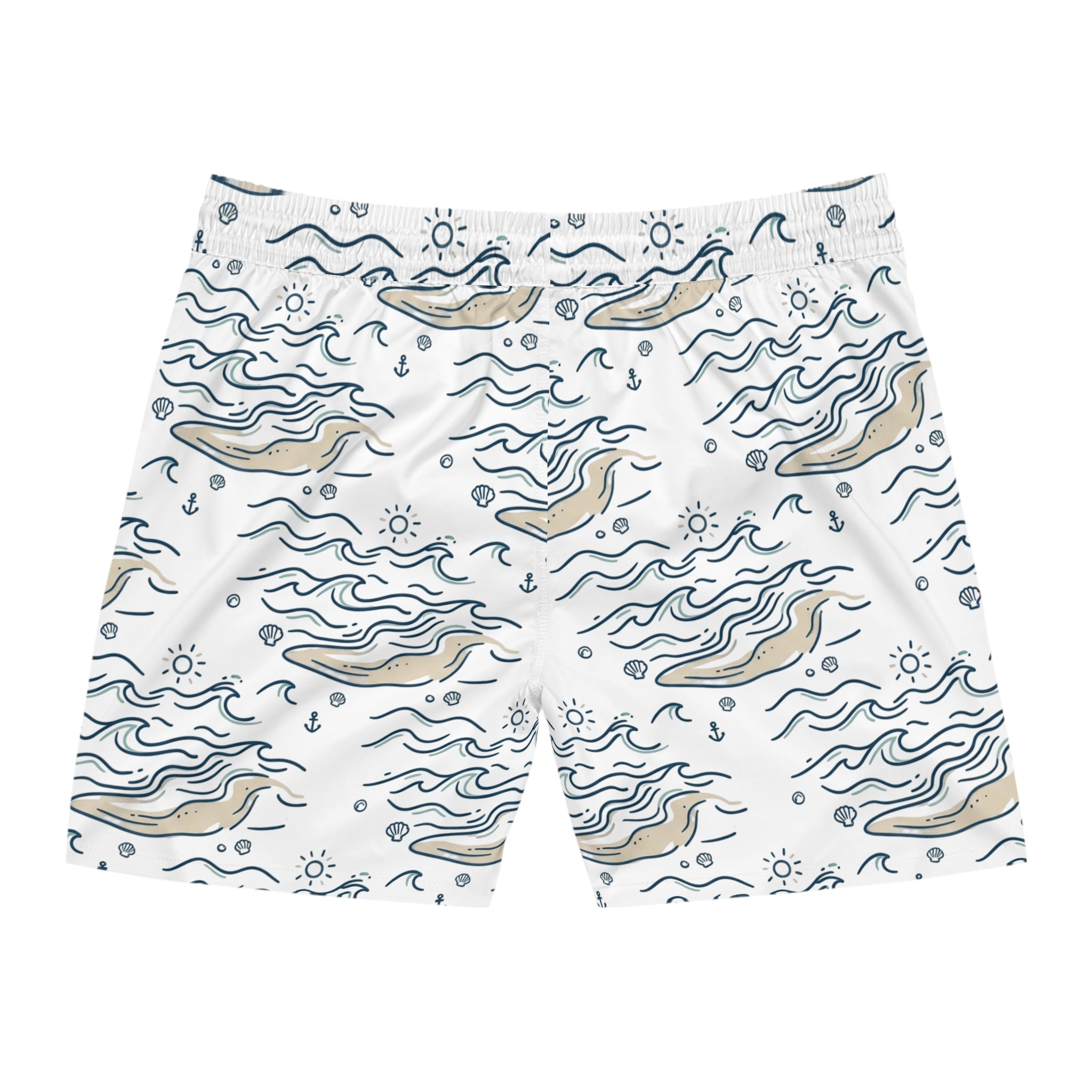 Men's Swim Shorts — Nautical Whale & Wave All-Over Print
